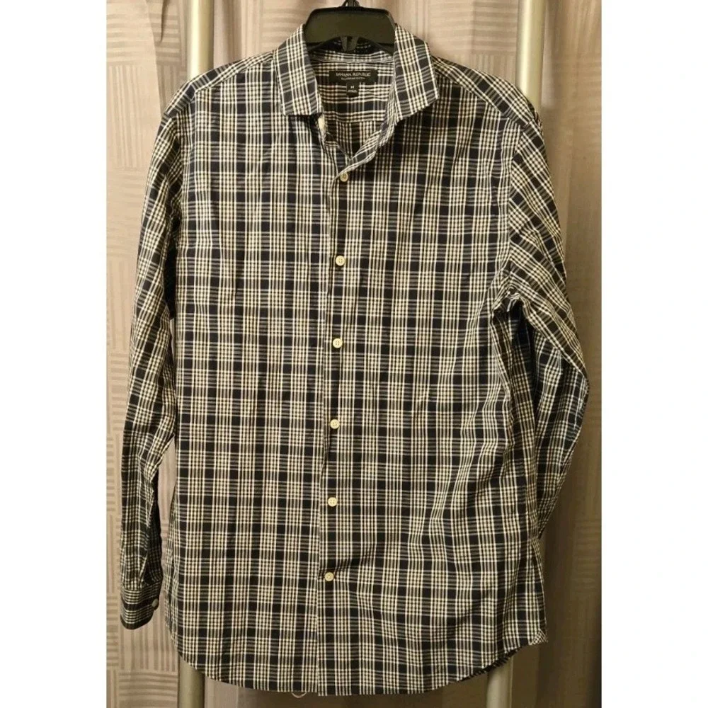 Banana Republic Navy‎ Plaid Men's Size Medium Camden Fit 120s Supima Cotton